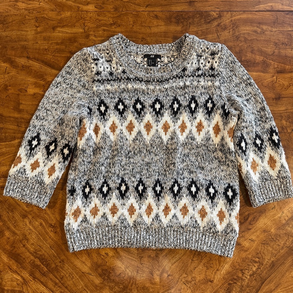 H&M Women's Geometric Knit Sweater - Black, White, Brown